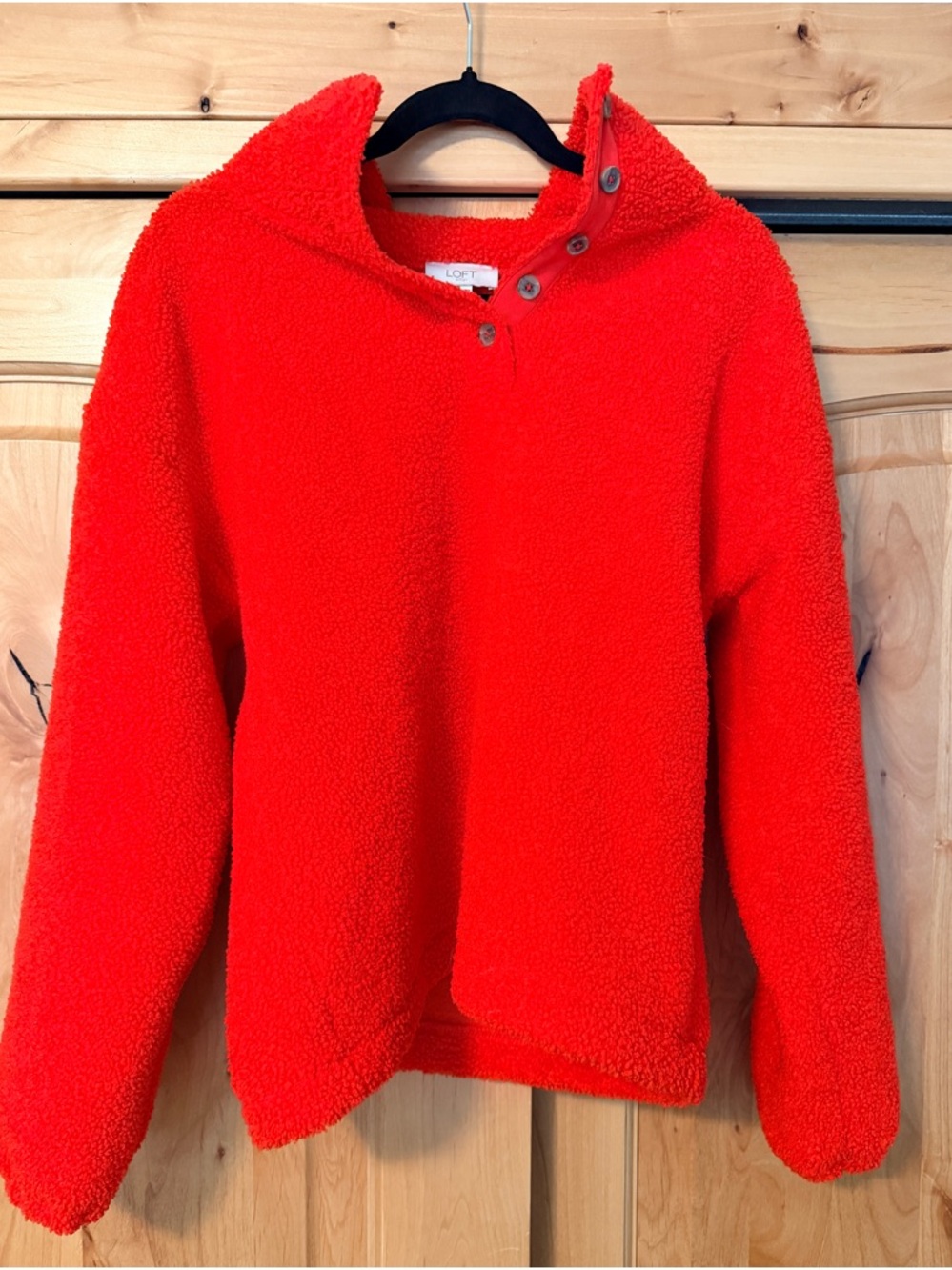 LOFT Red Sherpa Button-Up Pullover - Picture 2 of 3